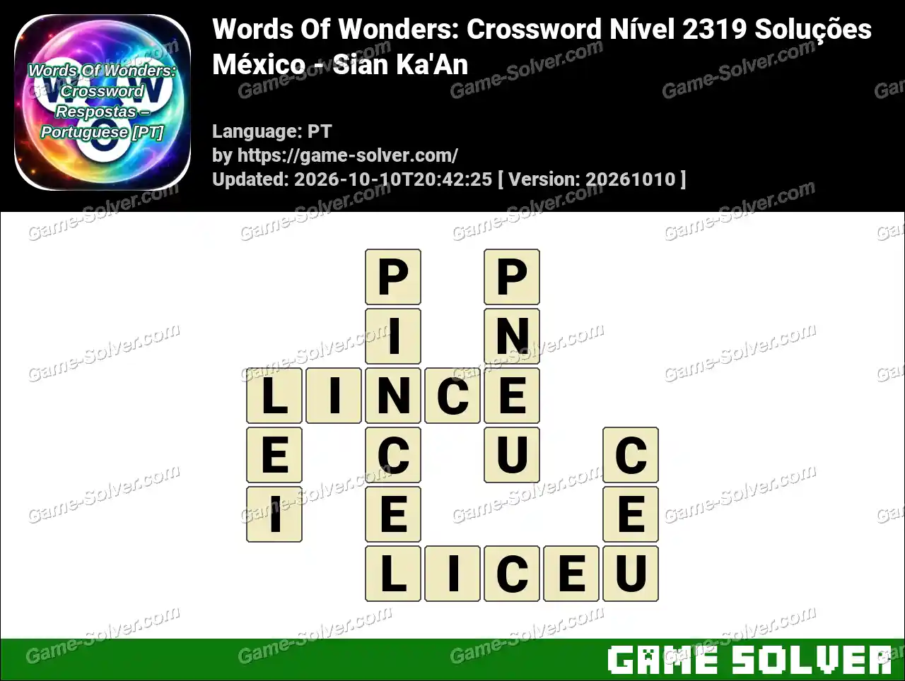 Words Of Wonders: Crossword Nível 2319 Soluções – México – Sian Ka’An
